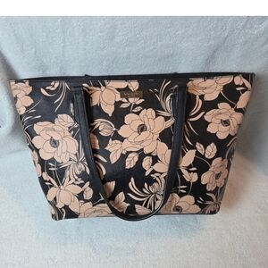 Kate Spade Laurel Way Gardenia Black and Pink Floral Tote